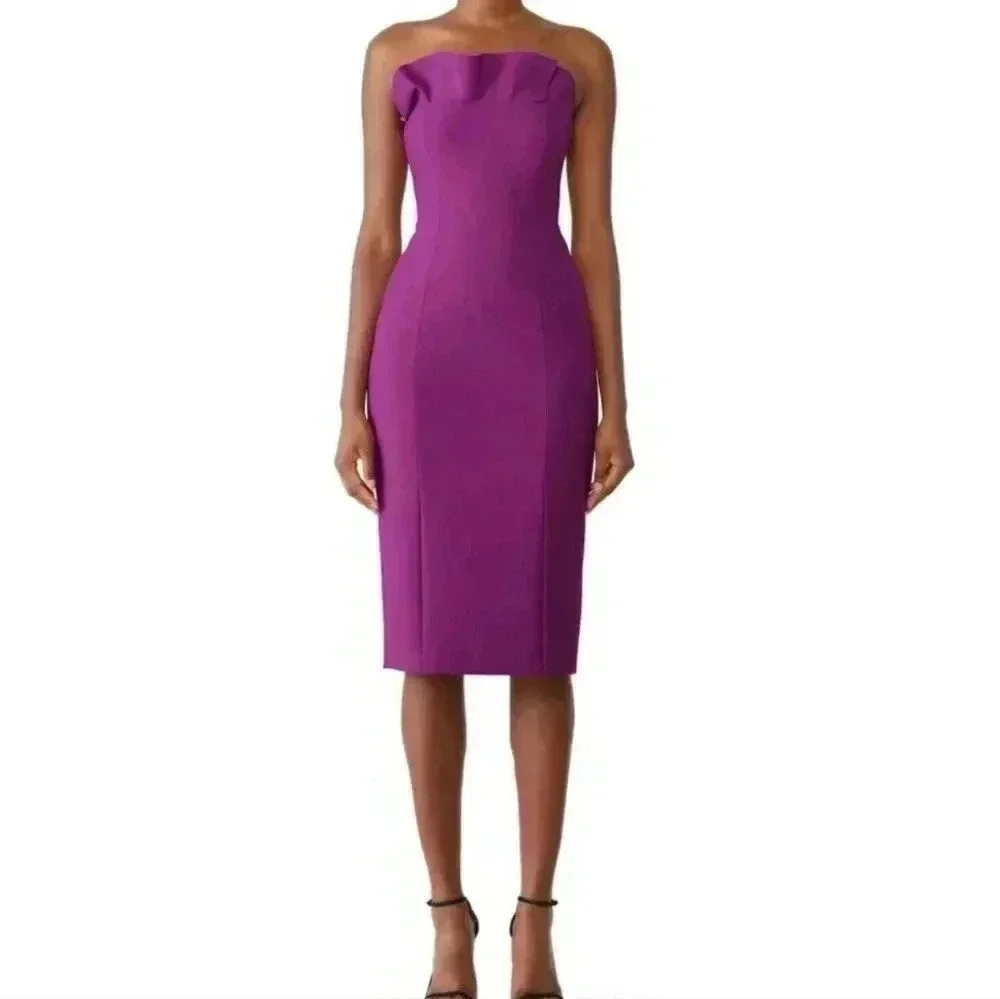 Cinq à Sept Jolie Marceau Sheath Dress 10 Strapless Flouncy Ruffle Slit …Flawed